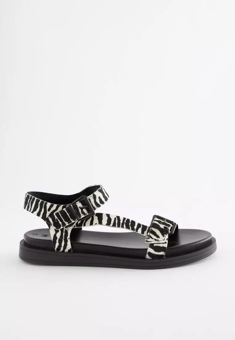 Forever Comfort Leather Chunky Sandals with Adjustable Buckles
