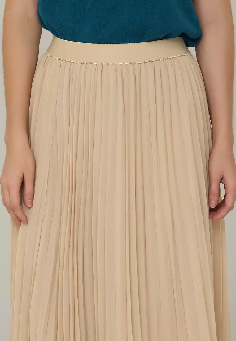 Ambherlynn A-Line Pleated Skirt  with Elastic Waist Band