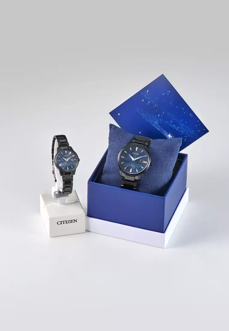 Citizen 西鉄城 Tanabata 系列藍寶石玻璃藍色銀河錶盤黑色不鏽鋼錶帶光動能男士腕錶 BM7595-89L