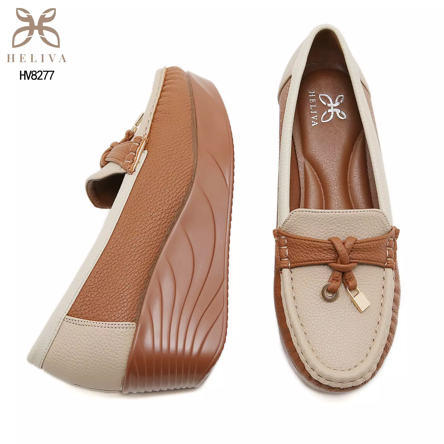 HELIVA AURETTA Premium Colorblock Tassel Wedge Loafers for Women HV8277