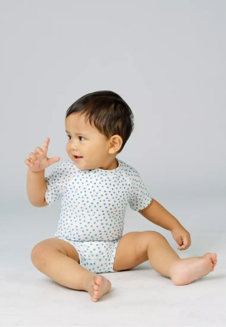 Soleil Baby Rompers Diving Unisex Short Sleeves - Polka White