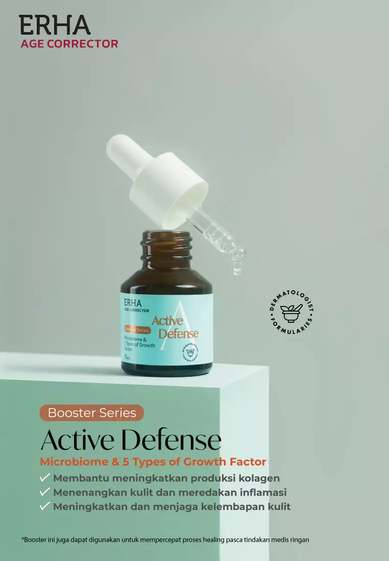ERHA Age Corrector Active Defense Booster 15ML - Anti Aging Booster | Microbiome & 5 Tipe Growth Factor | Skin Barrier | Melembabkan | Mengurangi Kemerahan | Meningkatkan Kesehatan Kulit | Menyamarkan Tanda Penuaan