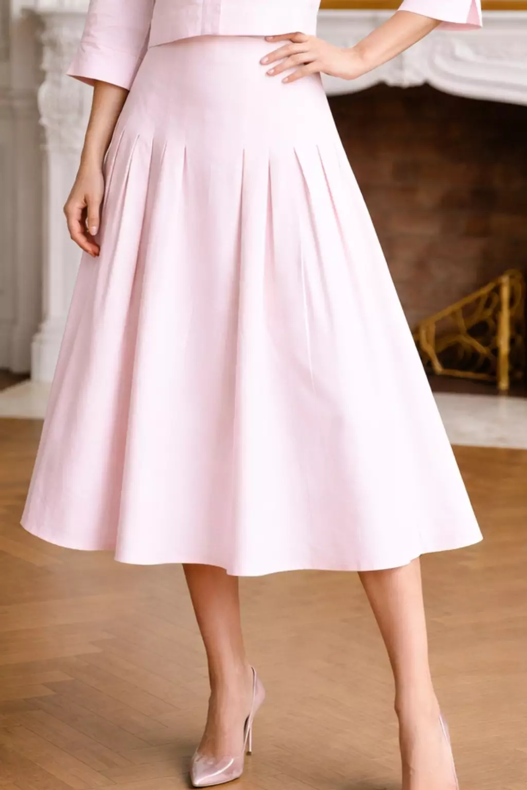  Demure Studio - Essentials Cropped Shirt & Skirt One Set Linen Soft Pink (One Set Shirt & Skirt)