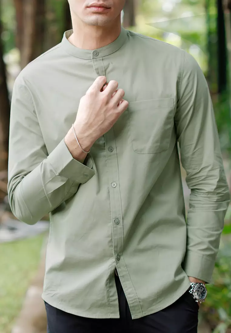 Oxcon Collarless Long Sleeve Business Shirt soft cotton Bamboo