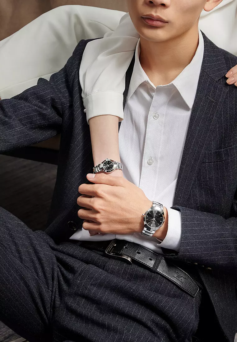 jam tangan pria Bisnis couple Tali stainless steel Mode Mewah Kasual