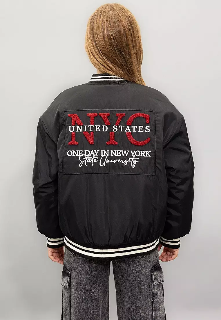 Water Repellent College Collar Snap Pocket Bomber Jacket