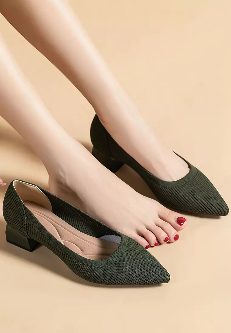 4CM ‌Pointed-toe Fly Knit‌ Chunky Heels‌ TJ1508
