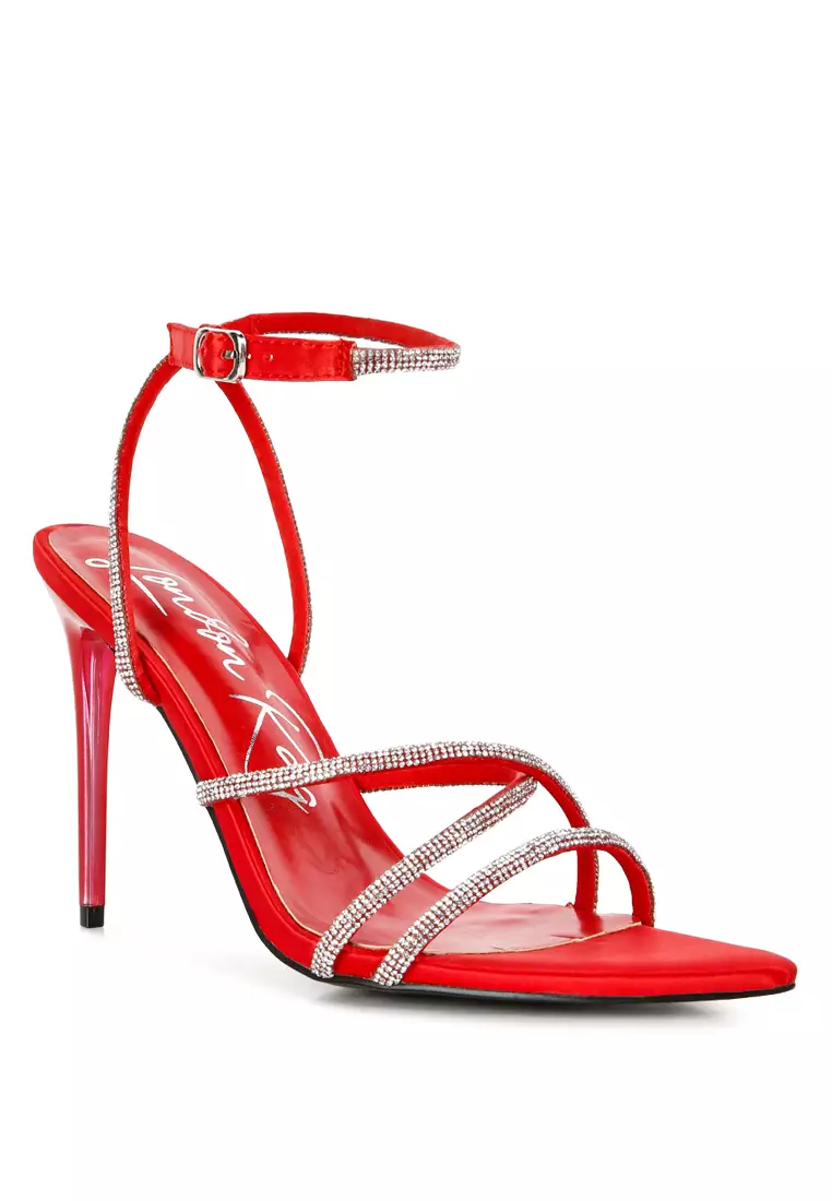 Buy London Rag Red Diamante Strap High Heeled Stiletto Sandals