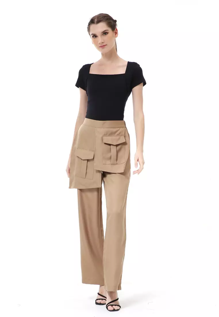 Stella Long Pants Celana Panjang Kasual Wanita Model Pocket Material Cotton ORIGINAL - Choco