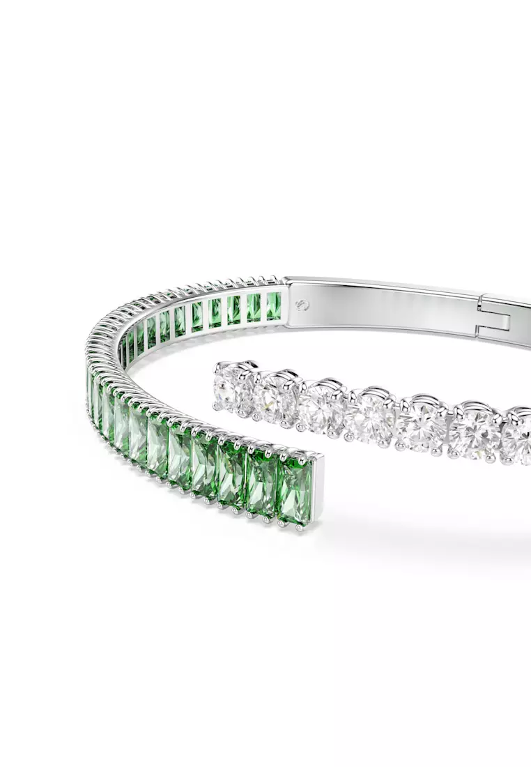 Matrix bangle, Mixed cuts, Green, Rhodium plated