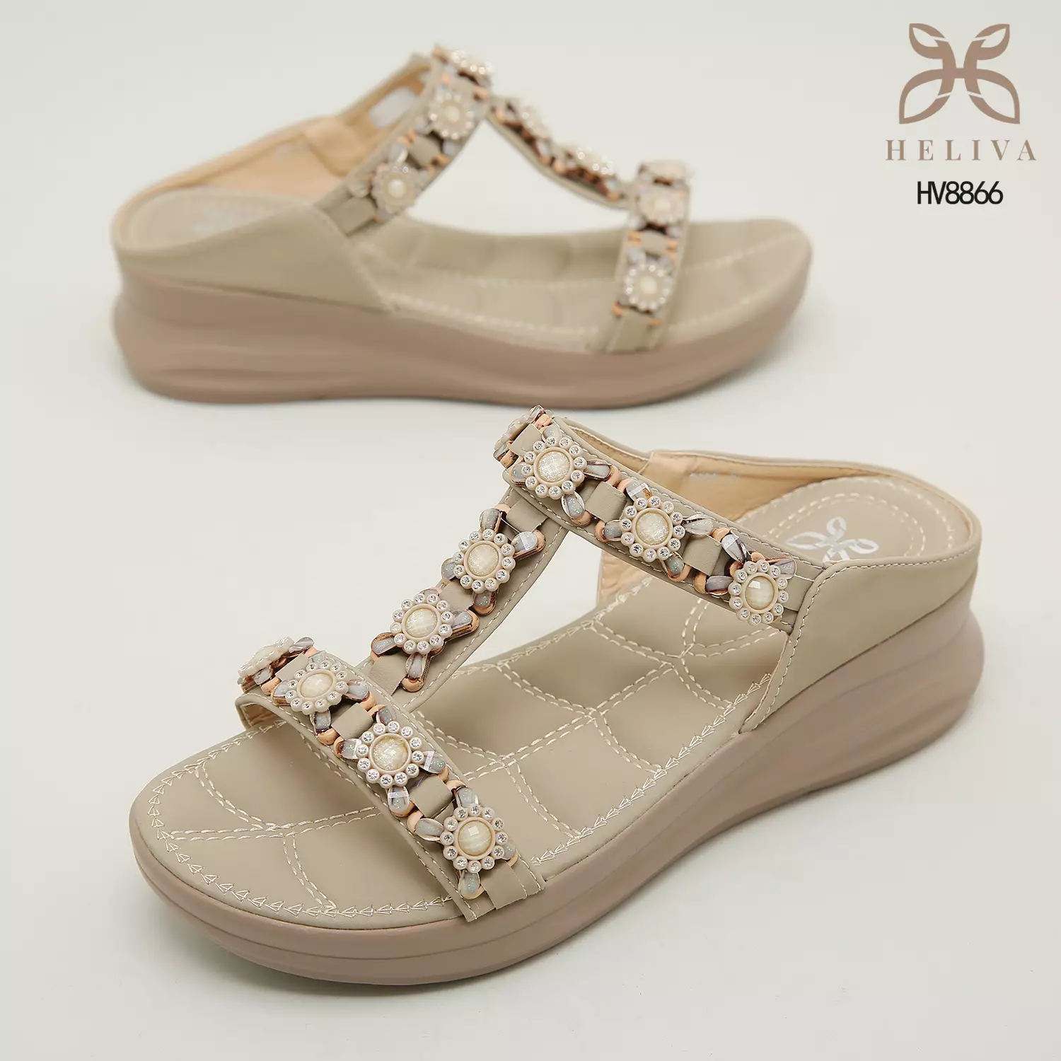 Heliva Denia Comfy Wedges Flower Beads Cute Looks