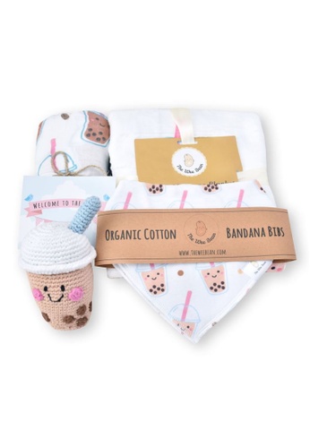 The Wee Bean multi Organic Welcome Baby Blankets Bibs and Doll Gift Set - Boba Tea E77C6KA8933A90GS_1