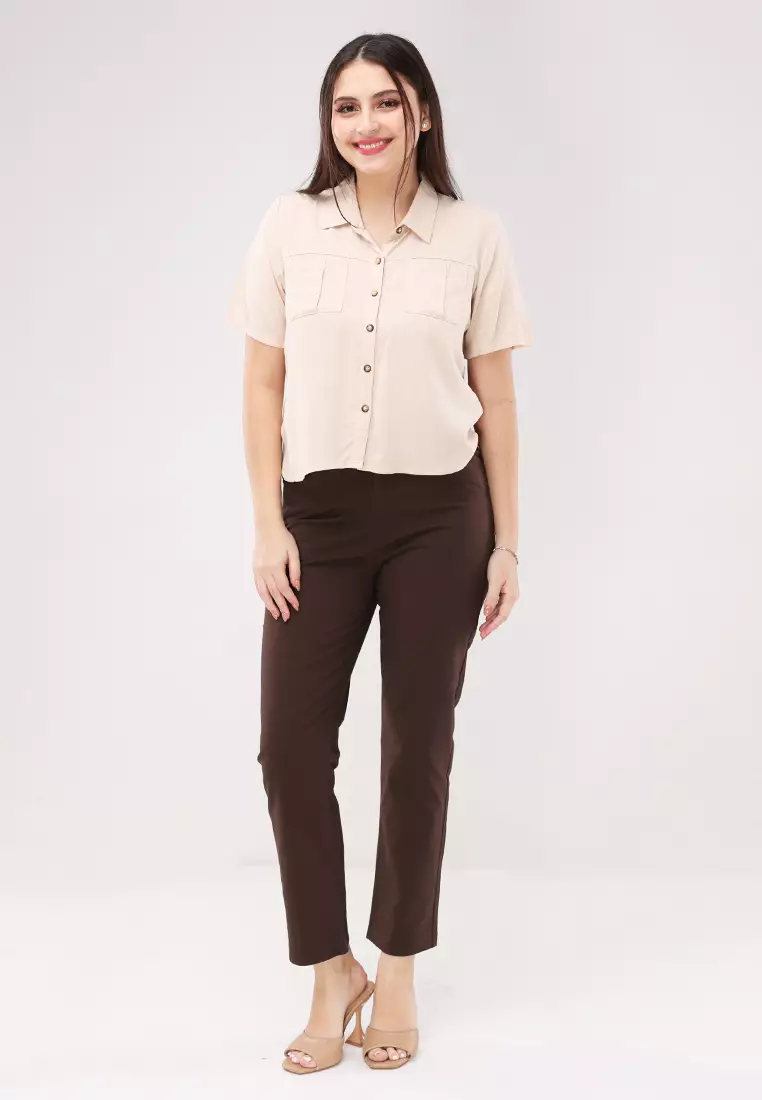 Soft Linen Woven Short Sleeves Blouse