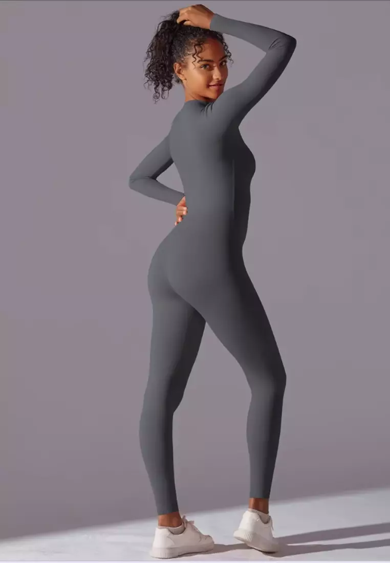 SculptaSuit Women’s Full-Length Sporty Jumpsuit – Stretchy Nylon Spandex Activewear No Bra Padding Yoga & Gym Bodysuit