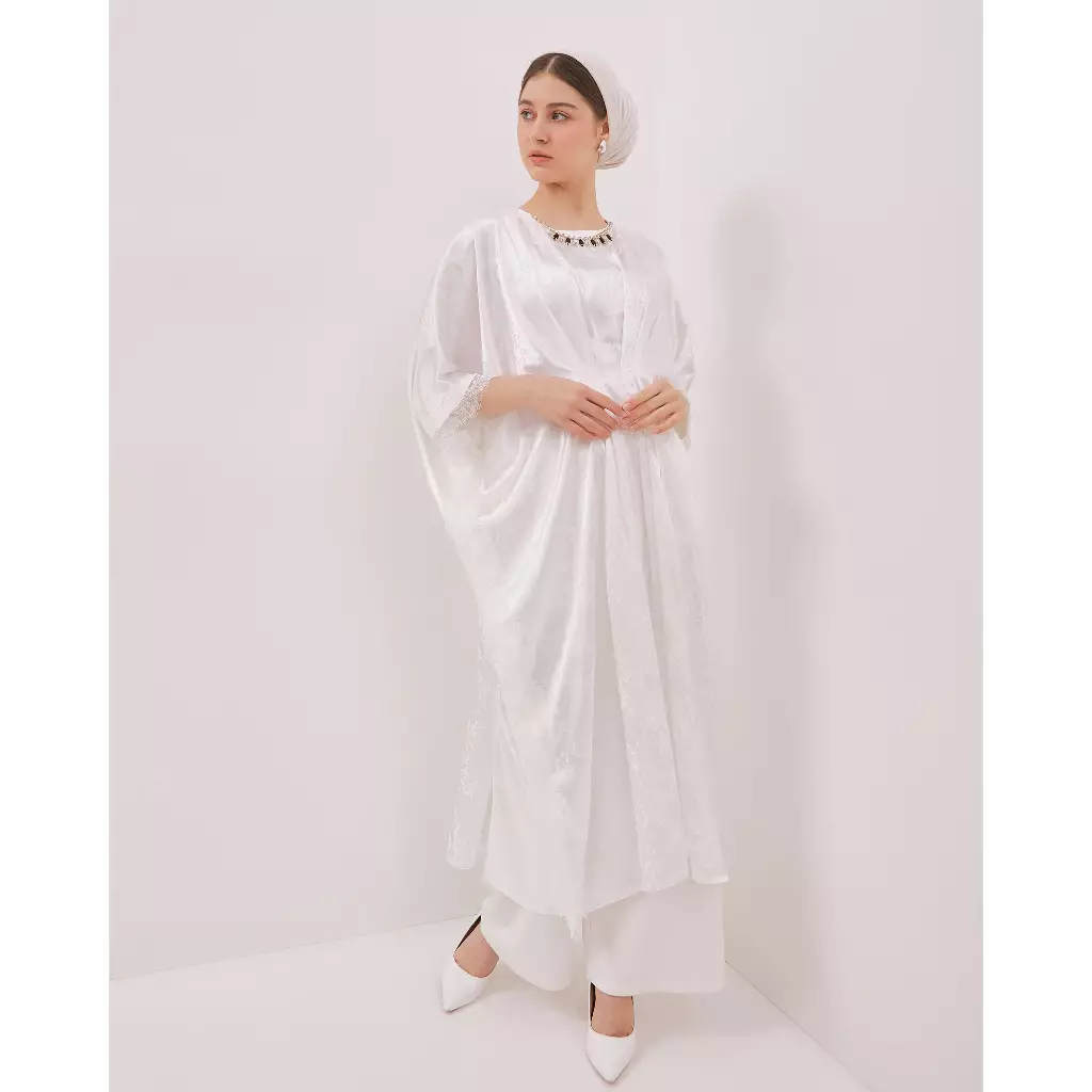 Urban Exchange Kaftan Nadine White - Abaya Lebaran Wanita Long Dress Premium Putih