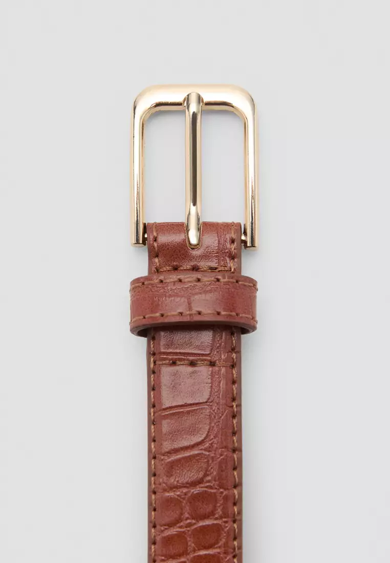 Fine Croco Leather-Effect Belt