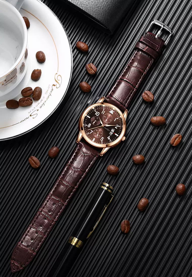 Jam Tangan Pria 7004 Original Anti Air Kuarsa Tali Kulit Jam Tangan Cowok brown