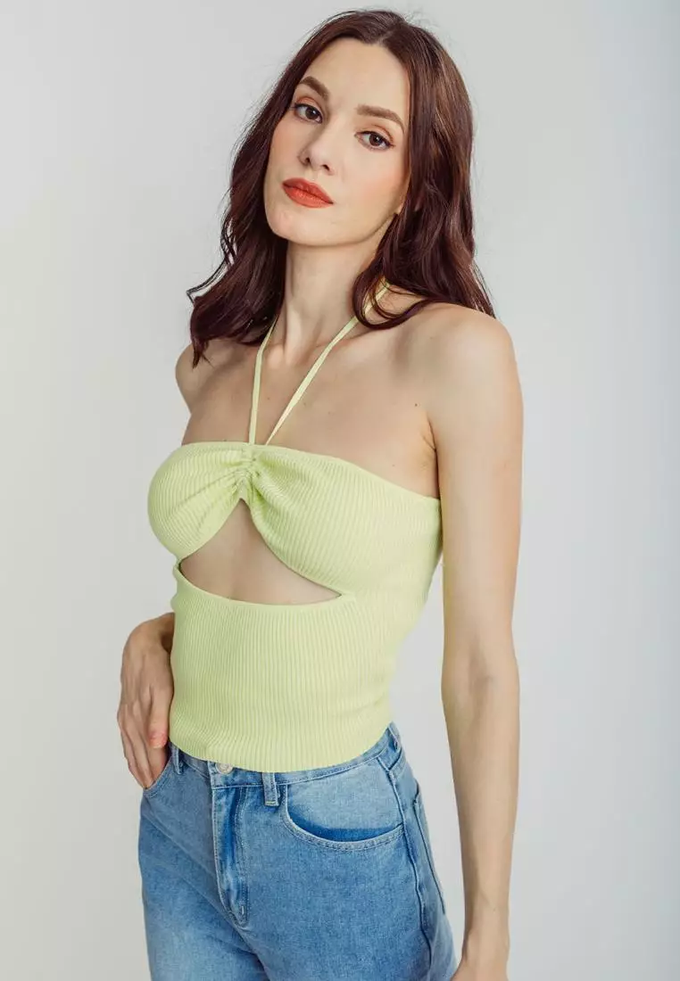 Buy Love, Ara Naegle Lime Knitted Halter Neck Strap Ruched Bust Tube Top  2024 Online