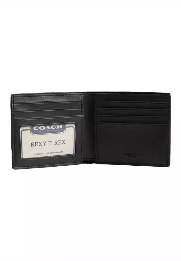 Coach Id Billfold Wallet In Signature Canvas Charcoal/Black CY394