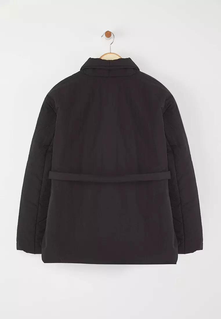 Black Regular Fit Inflatable Coat With Lacing Detail Twoaw26Mo00112
