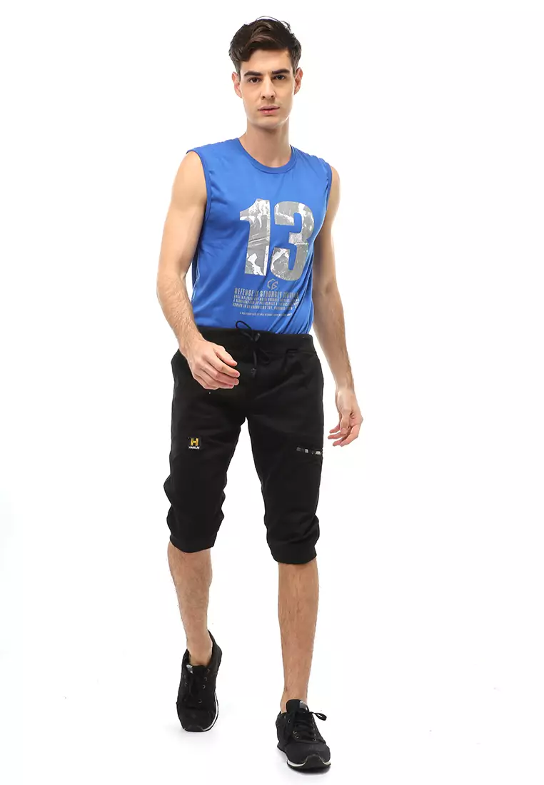 Rishham Short Pants Celana Jogger Pendek Pria Slim Fit Material Cotton Twill ORIGINAL - Black