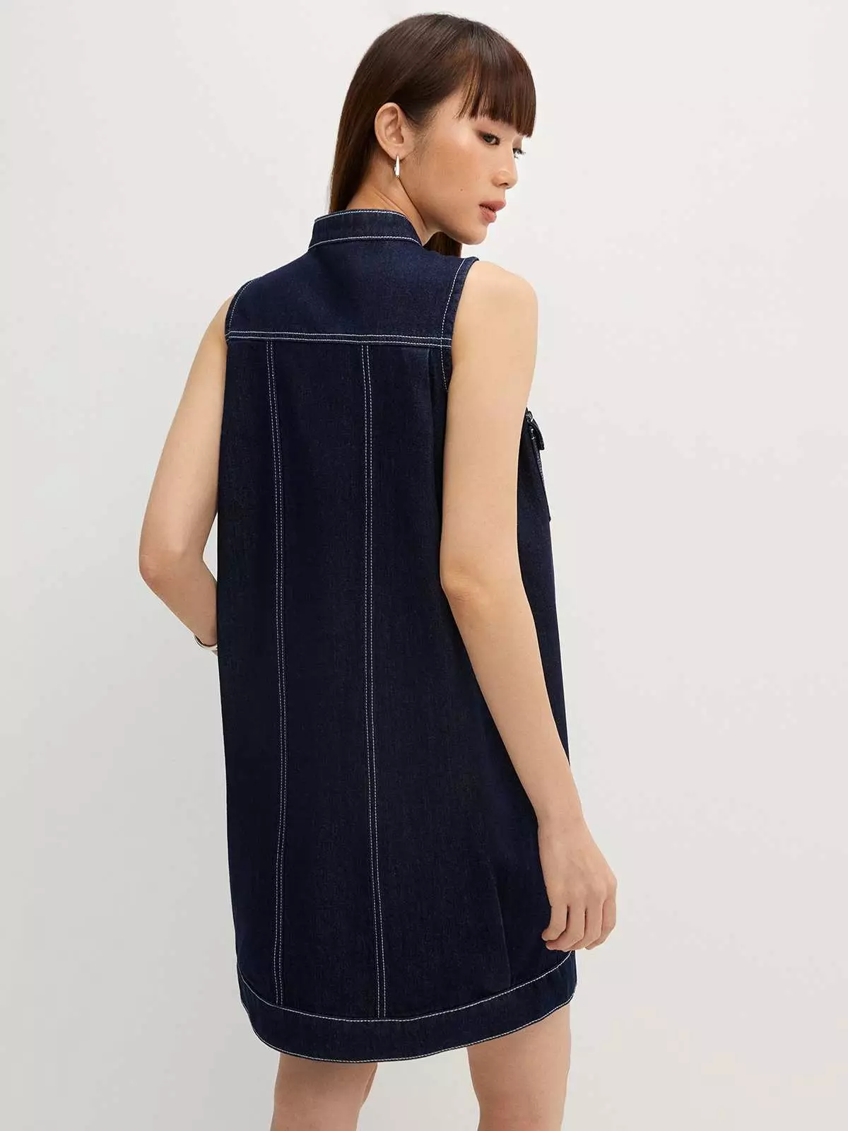 Denim Sleeveless Dress - Navy