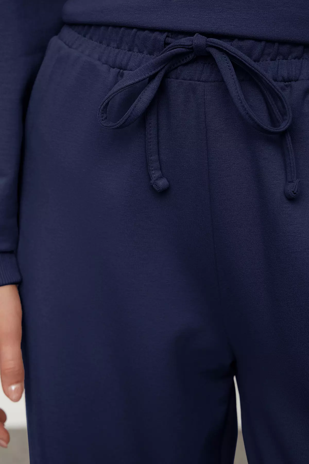 Navy Blue Relaxed/Comfortable Fit Wide Leg/Wide Leg Knitted Sweatshirt/Bottom Tracksuit Set