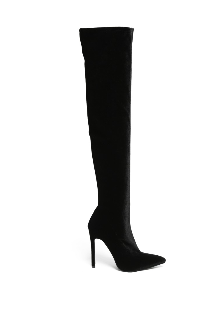Stretch Over the Knee Stiletto Boot in Black