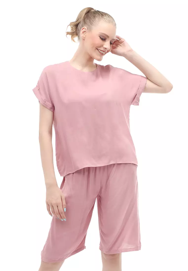 Setelan Wanita Lengan Pendek Design Simple Casual Relaxed Fit - Dusty