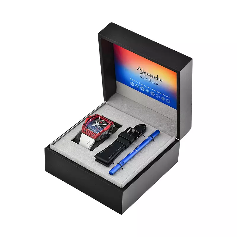 Jam Tangan Pria Alexandre Christie Automatic AC 6608 MA REPBARESL Open Heart Dial White Rubber Strap + Extra Strap