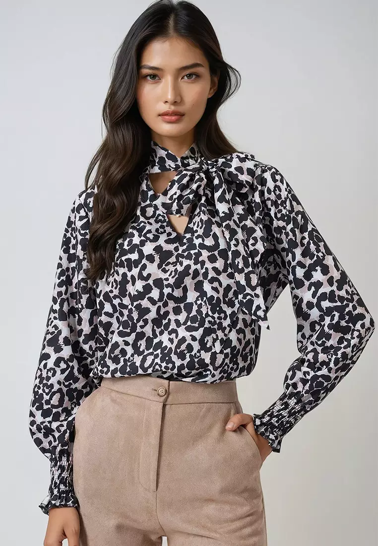 V-Neck Tie Detail Crepe Blouse
