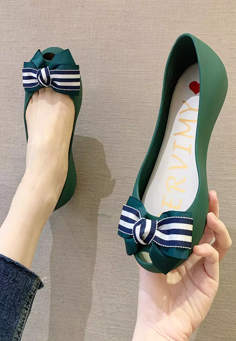 Bow Waterproof Jelly Flats Shoes