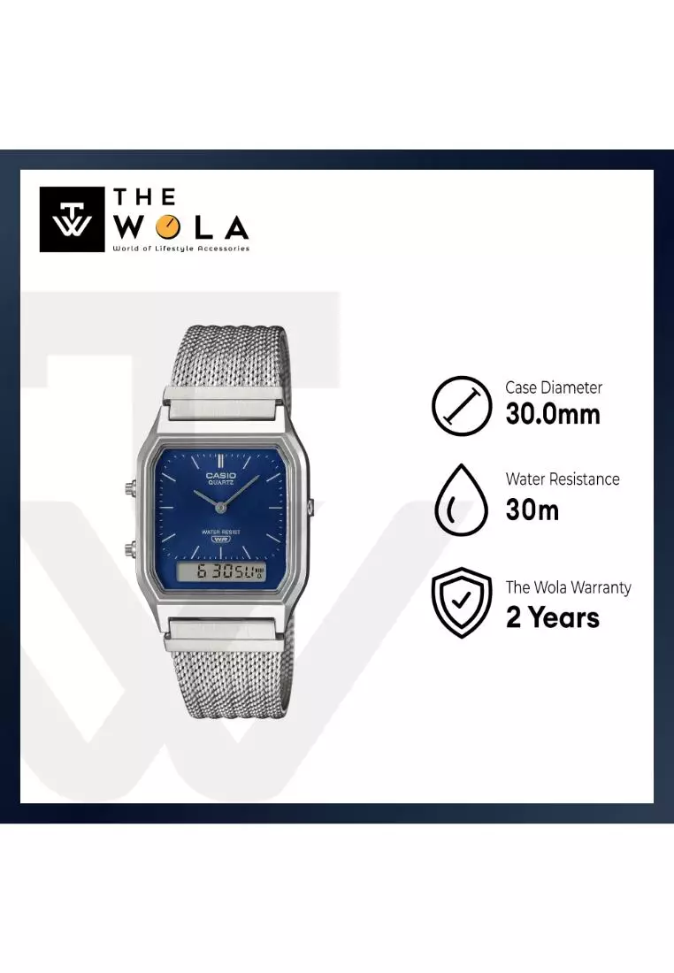 AQ-230EM-2A Unisex Analog-Digital Watch Mesh Stainless Steel Band