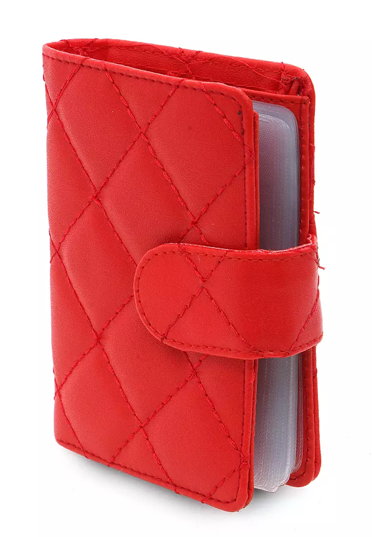 Dompet Wanita Bordir Detail Kancing Snap Card Holder 14 Slot Design Casual - Merah