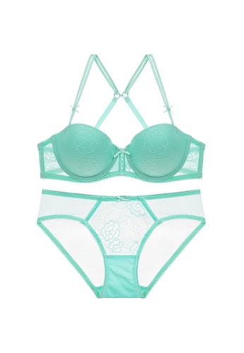 W.Excellence green Premium Green Lace Lingerie Set (Bra and Underwear) 448A3USB226A92GS_1