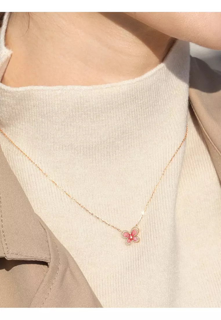 Delicate Gold 18K Rose Gold Butterfly Necklace for Women 92260N