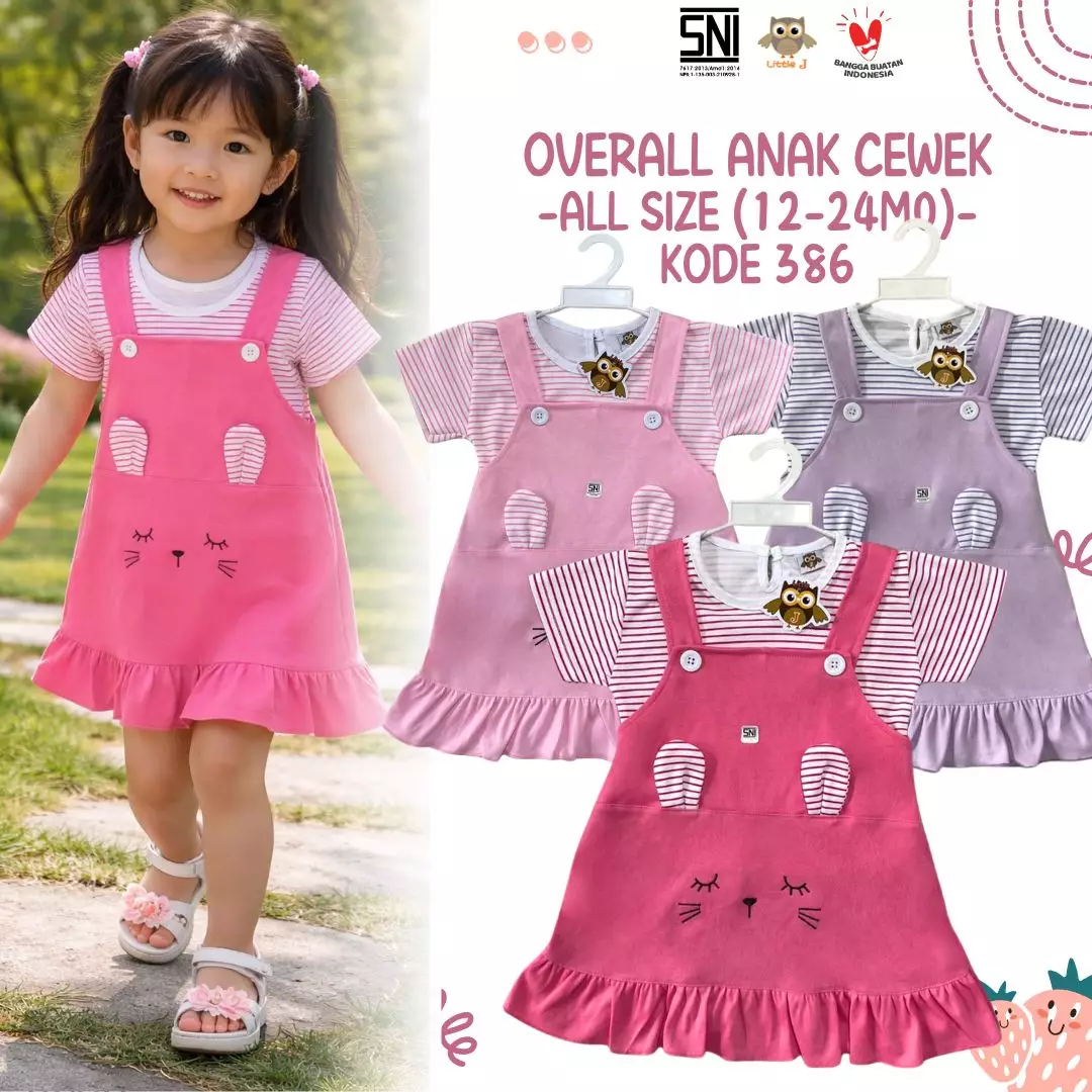 Little J - (Kode 386) Overall Anak Cewek Set Dress Bayi 12-24 Bulan Bahan Katun Premium Adem 