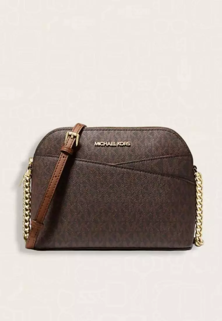 Michael Kors Jet Set Travel Medium Logo Dome Crossbody Bag Brown