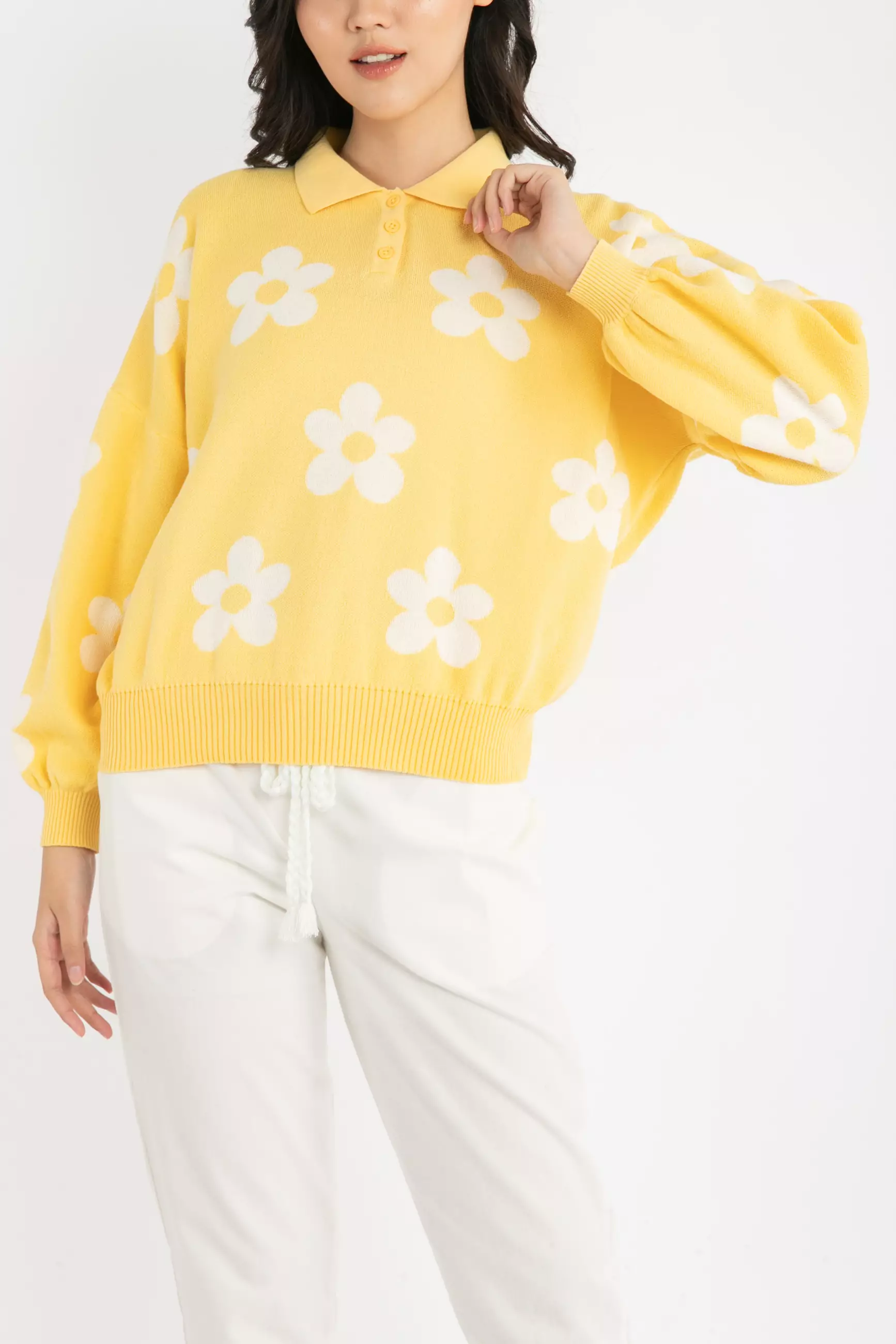 Jual ULTRAVIOLET ULTRAVIOLET Floral Jacquard Knit Top 983 Yellow Flower ...