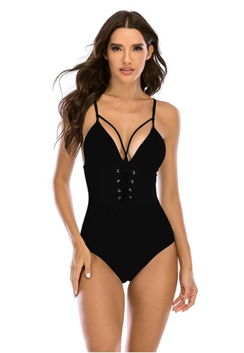 LYCKA black LKL7058-European Style Lady Swimsuit-Black C56C2US15D631AGS_1