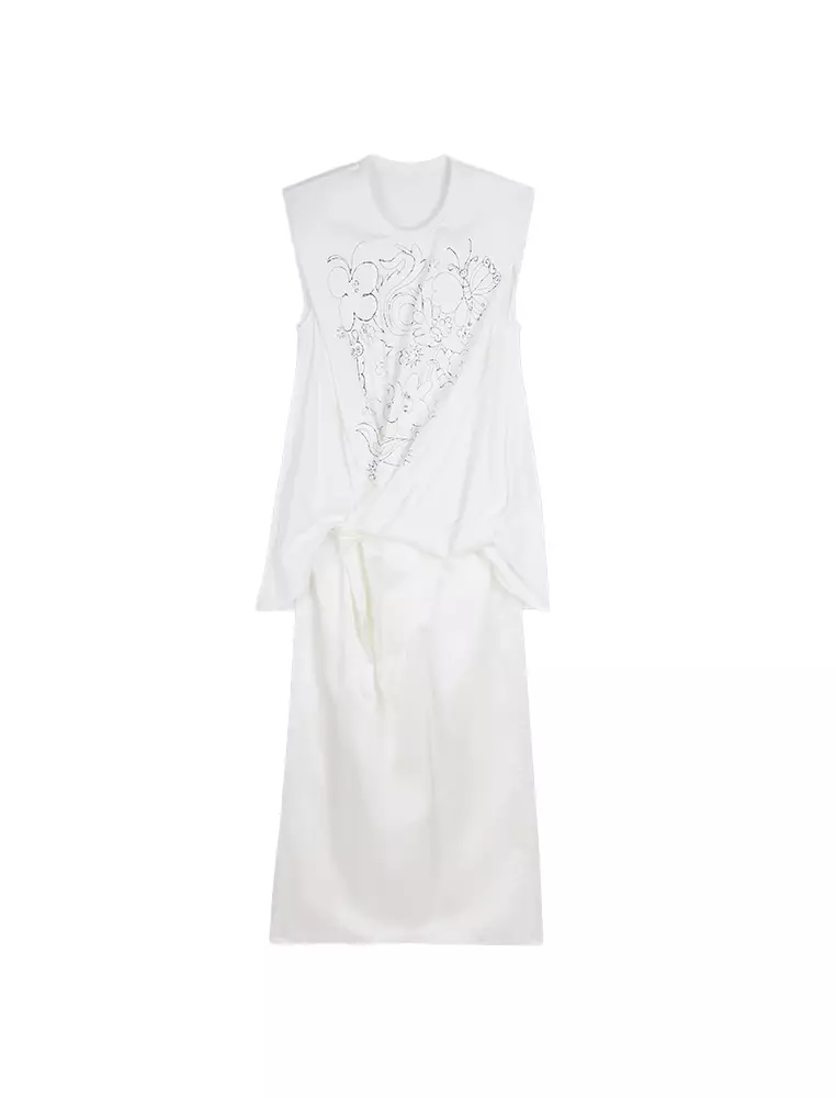 短款拼接無袖連衣裙