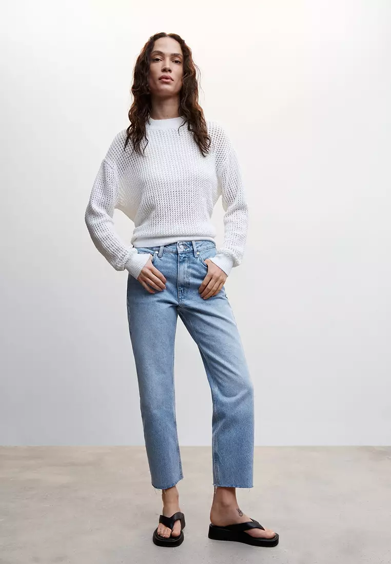 Frayed Hem Straight Leg Jeans