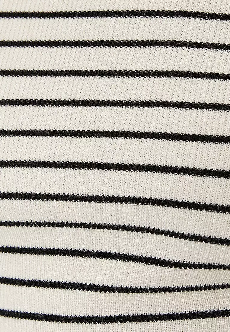 Long Sleeve Boat Neck Off-The-Shoulder Striped Knitwear Sweater