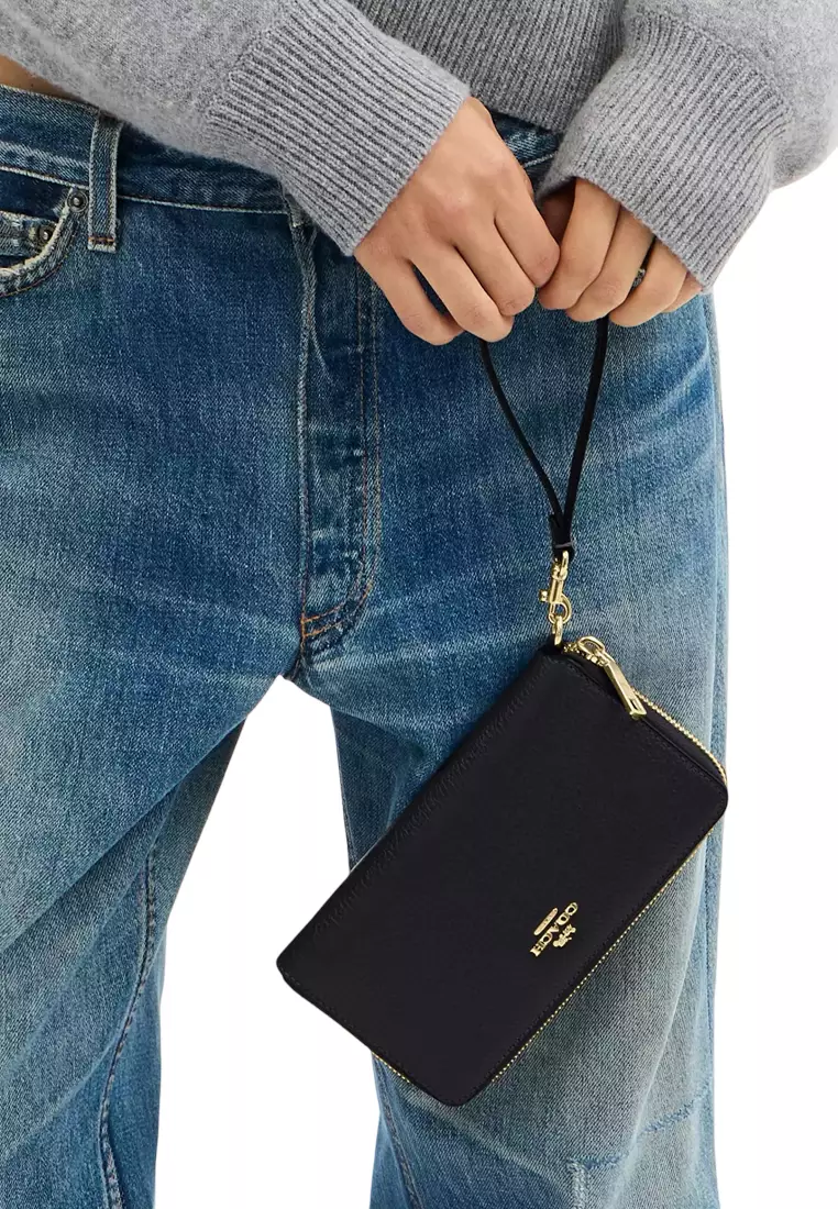 Long Zip Around Wallet With Detachable Card Case - Black CBZ98