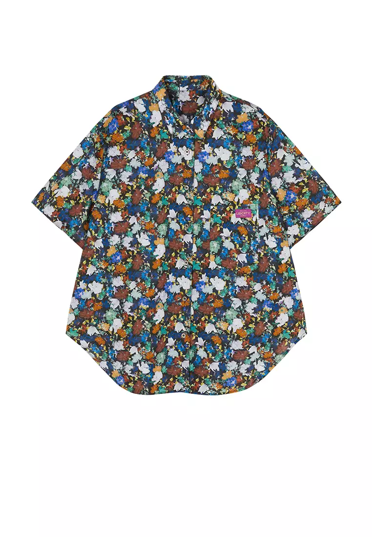 Loose Fit Floral Print Short-Sleeve Blouse