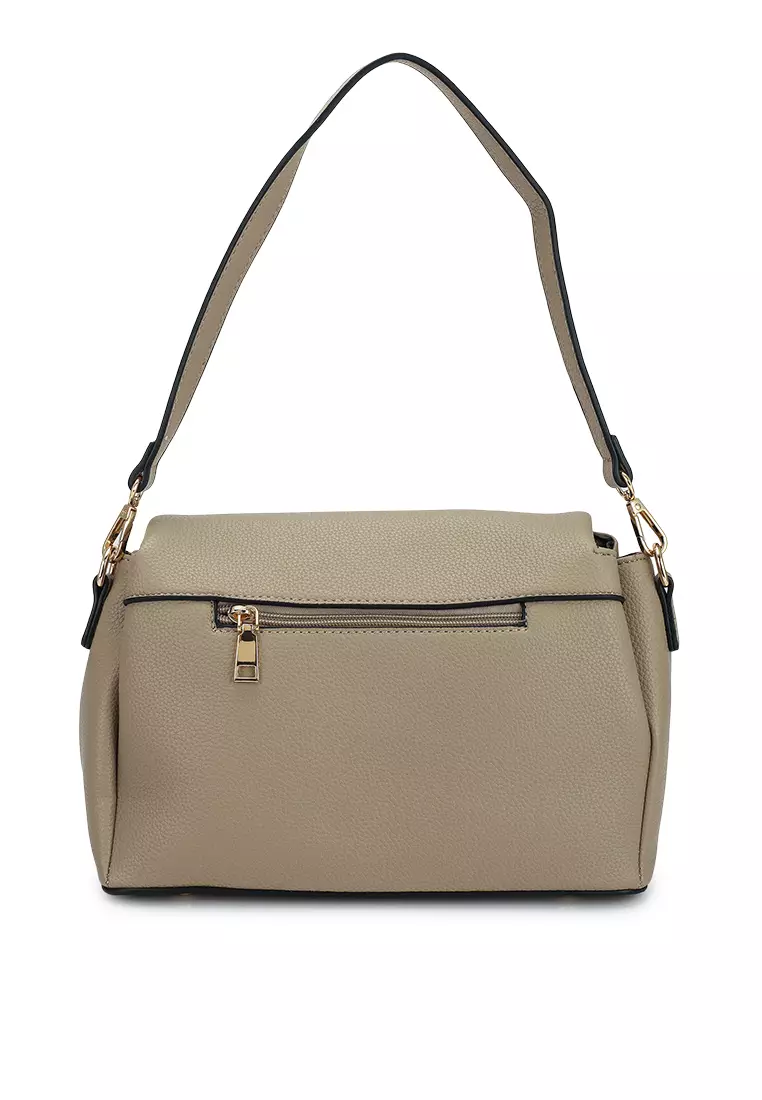Pebbled Flap Over Convertible Top Handle Bag