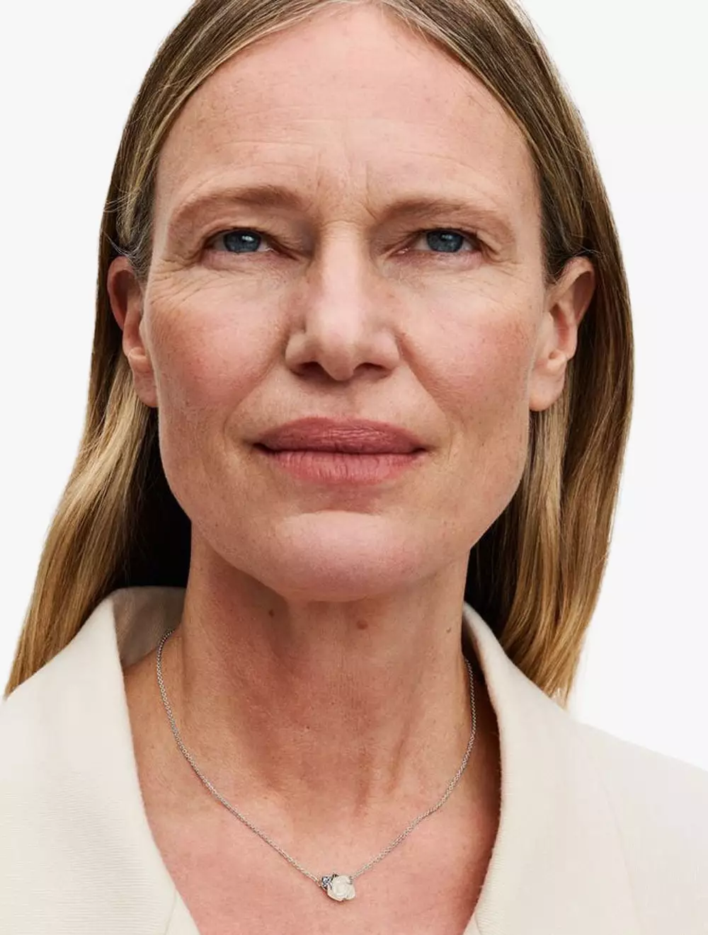 Rose sterling silver pendant necklace with white bioresin man-made mother of pearl and clear cubic zirconia