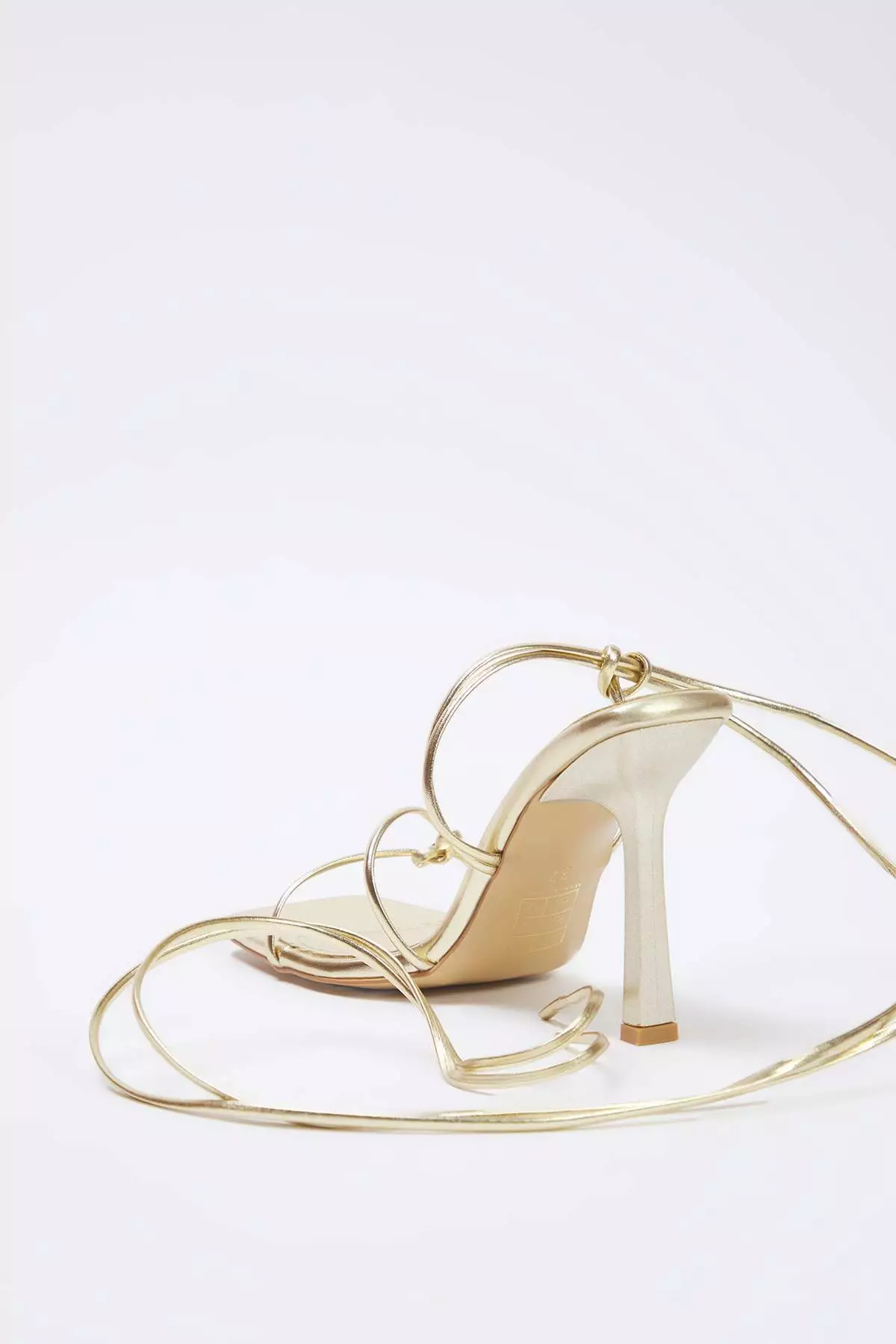 Gold Ankle Strap Detail Women Thin Heeled Sandals Takss25To00095