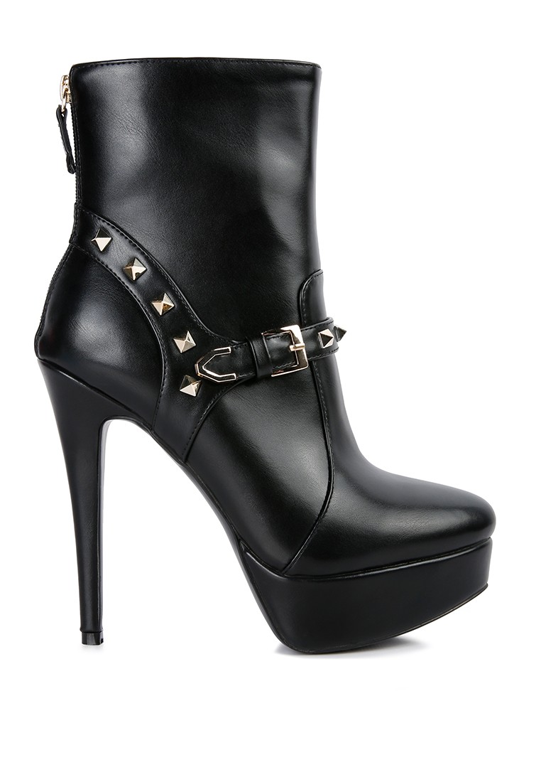 Black Metal Stud faux Leather Ankle Boot