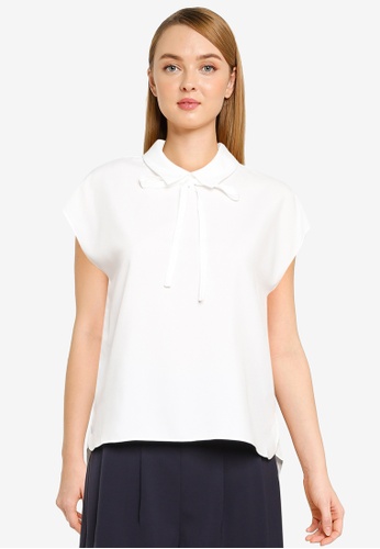 G2000 white Extended Sleeve Collared Blouse 898BBAA7288431GS_1